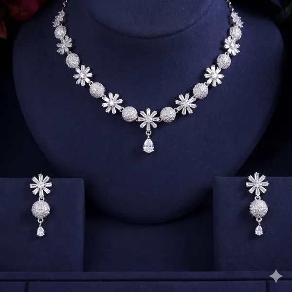 White_Brass_Silver_Plated_Beautiful_Uncut_2_Line_Necklace_Set_With_Maangtika_For_Women_And_Girls