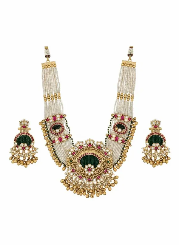 White_Brass_Silver_Plated_Beautiful_Uncut_2_Line_Necklace_Set_With_Maangtika_For_Women_And_Girls