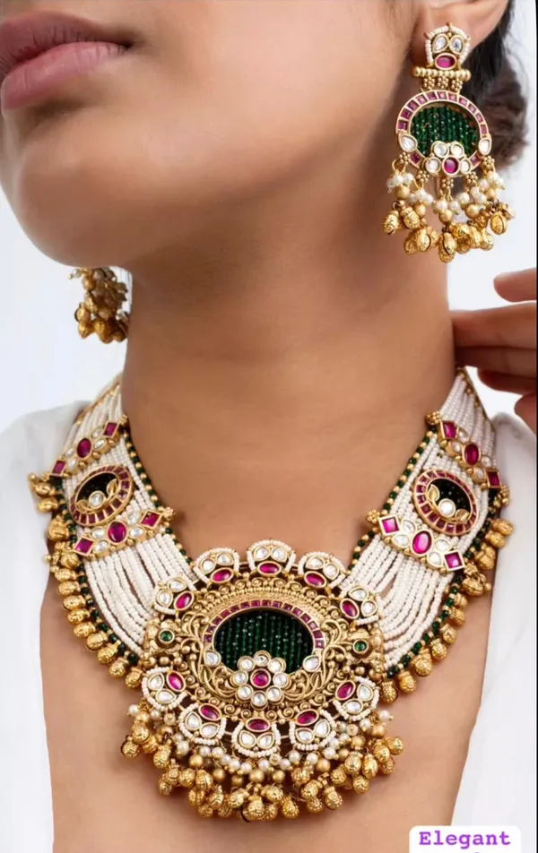 White_Brass_Silver_Plated_Beautiful_Uncut_2_Line_Necklace_Set_With_Maangtika_For_Women_And_Girls