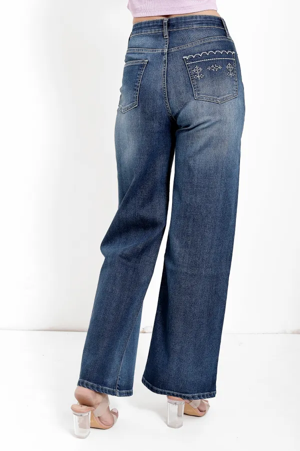Blue_Cotton_Lycra_Dark_Wash_Embroidery_New_Style_Jeans_For_Women_And_Girls