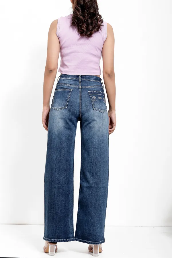 Blue_Cotton_Lycra_Dark_Wash_Embroidery_New_Style_Jeans_For_Women_And_Girls
