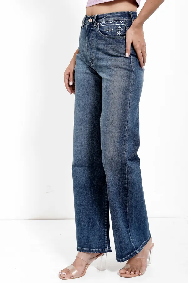 Blue_Cotton_Lycra_Dark_Wash_Embroidery_New_Style_Jeans_For_Women_And_Girls