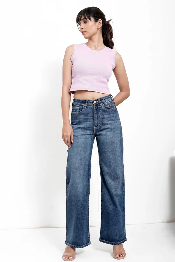 Blue_Cotton_Lycra_Dark_Wash_Embroidery_New_Style_Jeans_For_Women_And_Girls