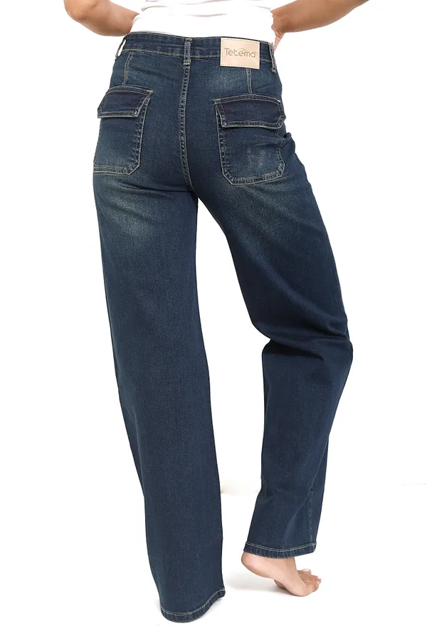 Fade_Dark_Blue_Cotton_Lycra_Hot_Stripe_Wide_Leg_Jeans_For_Women_And_Girls