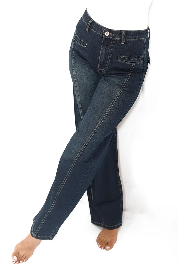 Fade_Dark_Blue_Cotton_Lycra_Hot_Stripe_Wide_Leg_Jeans_For_Women_And_Girls