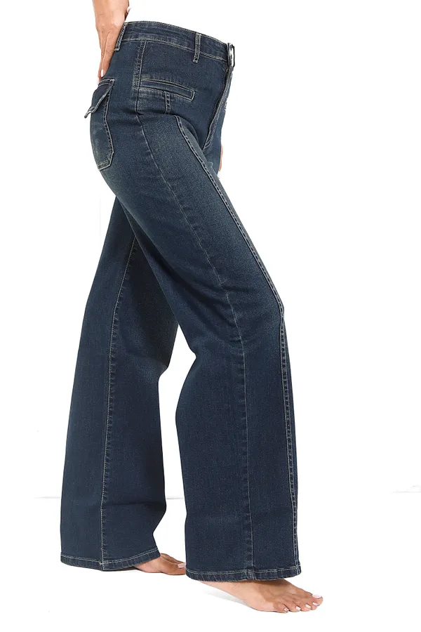 Fade_Dark_Blue_Cotton_Lycra_Hot_Stripe_Wide_Leg_Jeans_For_Women_And_Girls