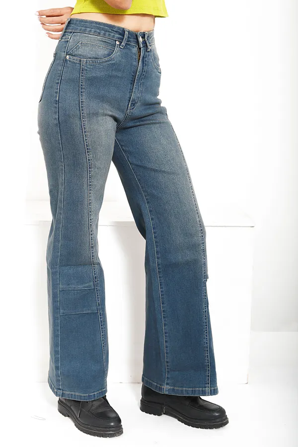 Dusty_Blue_Wash_Cotton_Lycra__Boot_Cut_Jeans_For_Women_And_Girls