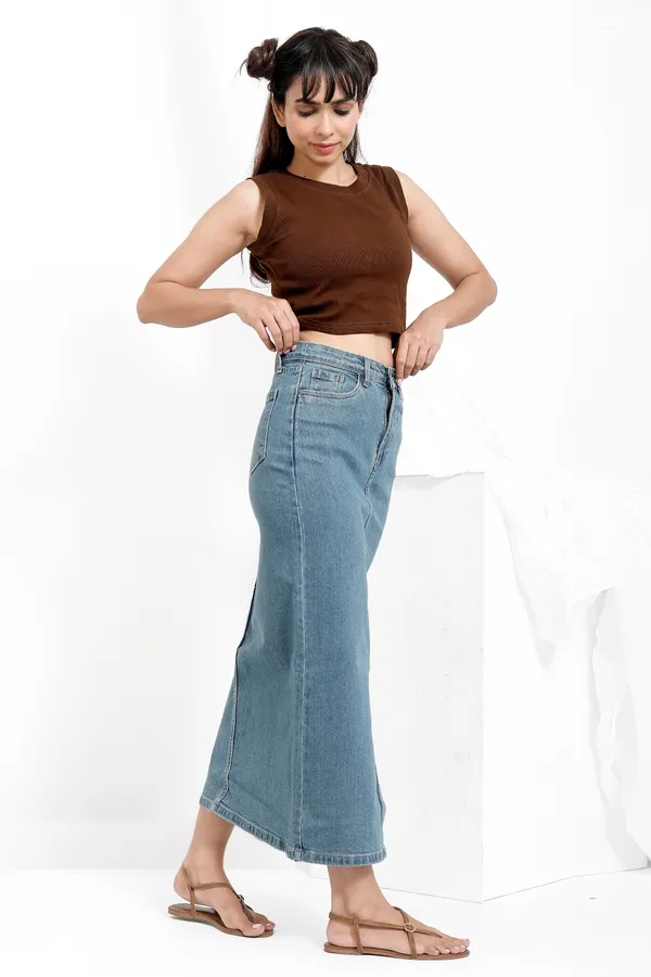 Fade_Blue_Cotton_Lycra_Bright_Tint_Wash_Long_Skirt_For_Women_And_Girls