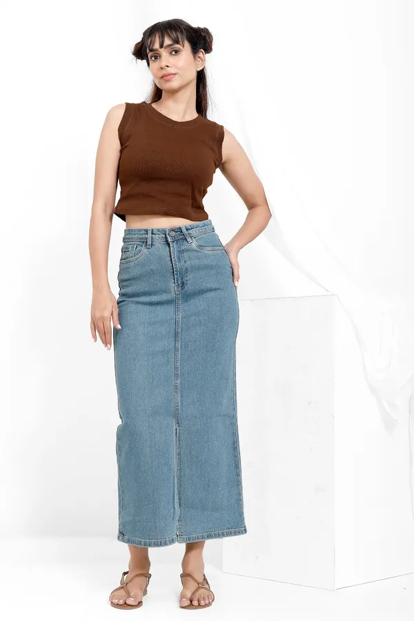 Fade_Blue_Cotton_Lycra_Bright_Tint_Wash_Long_Skirt_For_Women_And_Girls