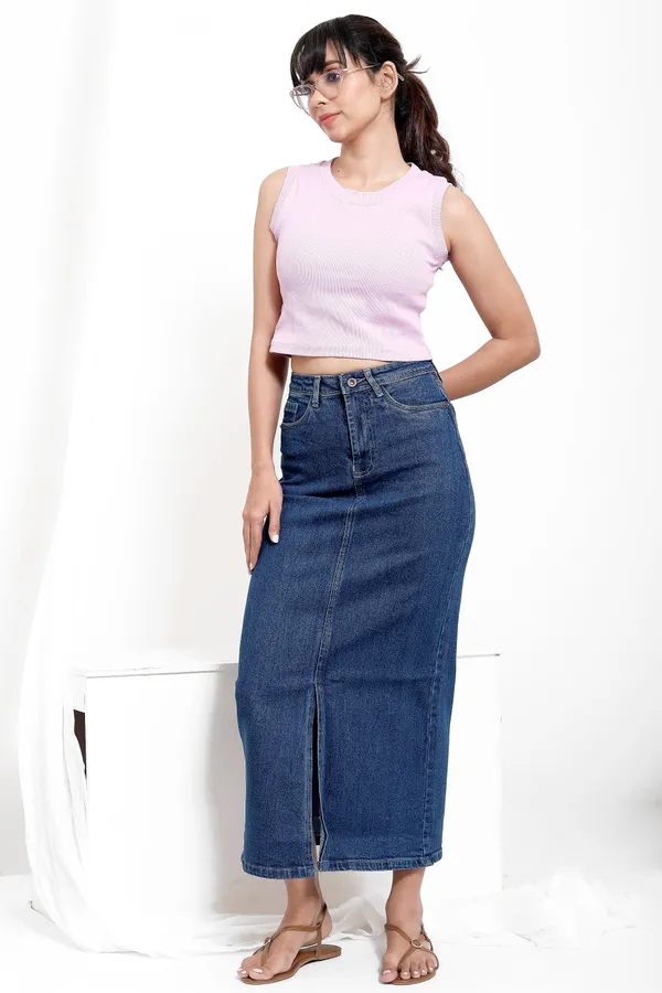 Blue_Stone_Tint_Wash_Cotton_Lycra_Long_Skirt_For_Women_And_Girls