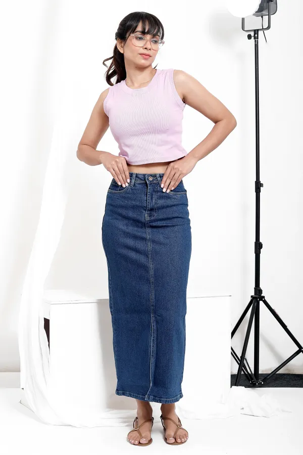 Blue_Stone_Tint_Wash_Cotton_Lycra_Long_Skirt_For_Women_And_Girls