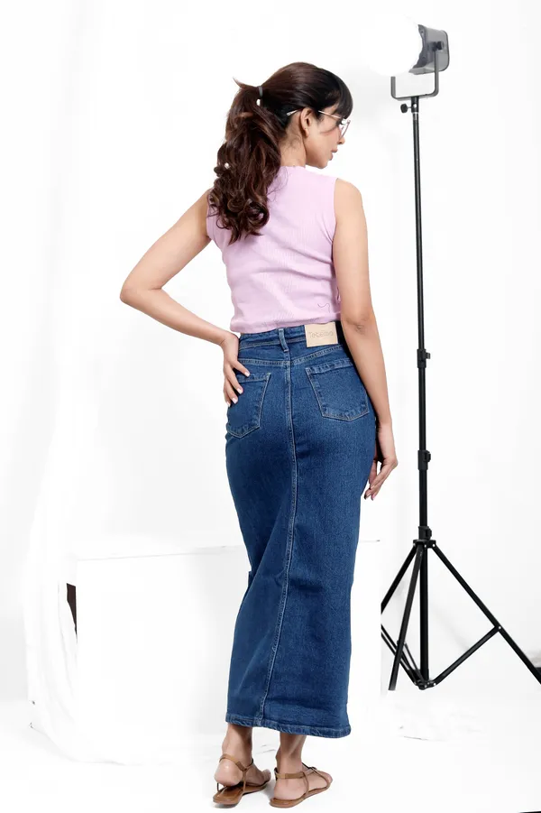 Blue_Stone_Tint_Wash_Cotton_Lycra_Long_Skirt_For_Women_And_Girls