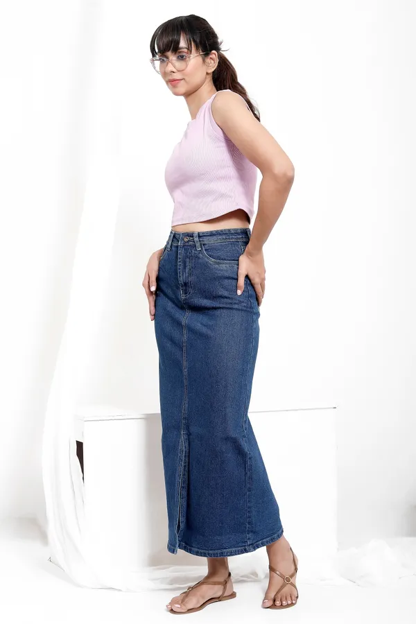 Blue_Stone_Tint_Wash_Cotton_Lycra_Long_Skirt_For_Women_And_Girls
