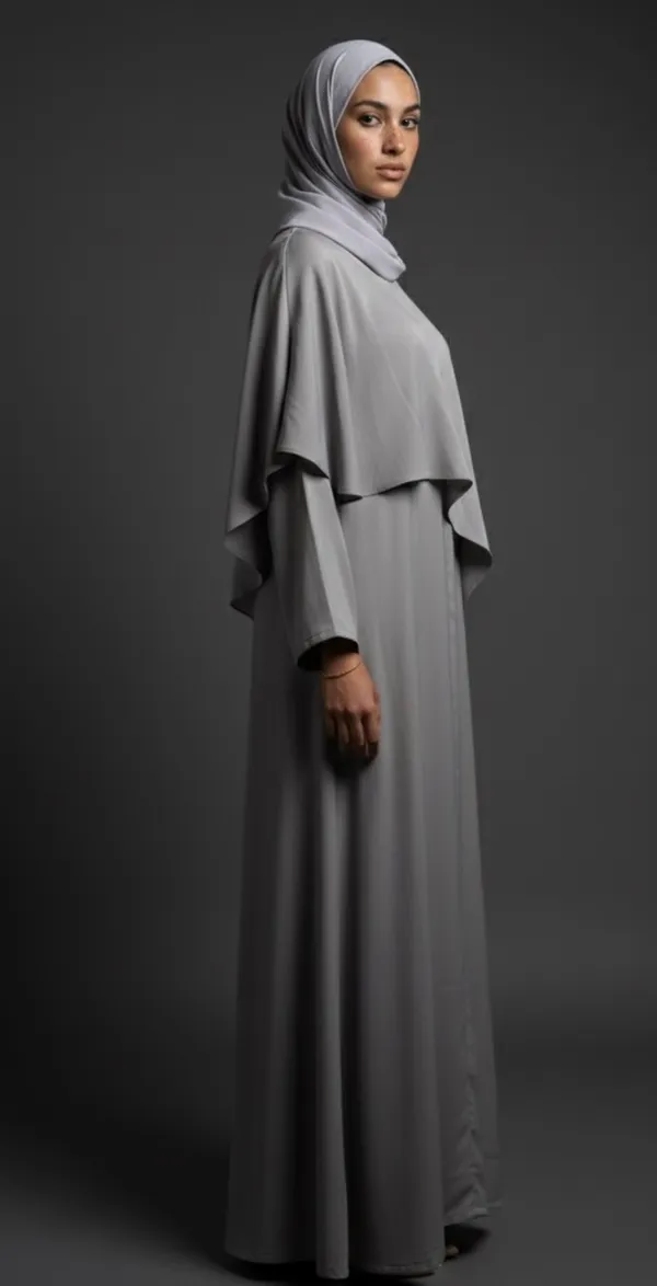Light_Grey_Attached_Cape_Abaya_And_Scarf_For_Women