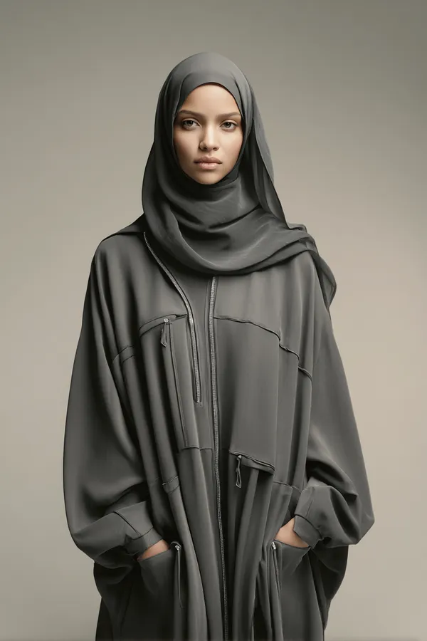 Charcoal_Zipper_Abaya_And_Georgette_Scarf_For_Women