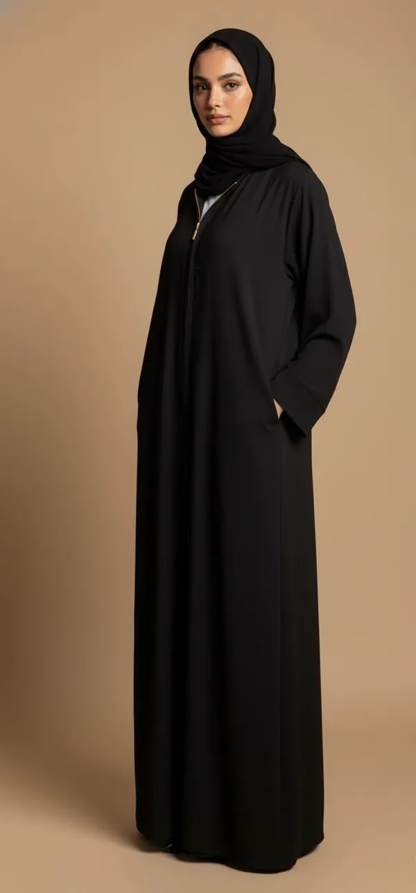 Black_Zip-Up_Abaya_And_Scarf_For_Women