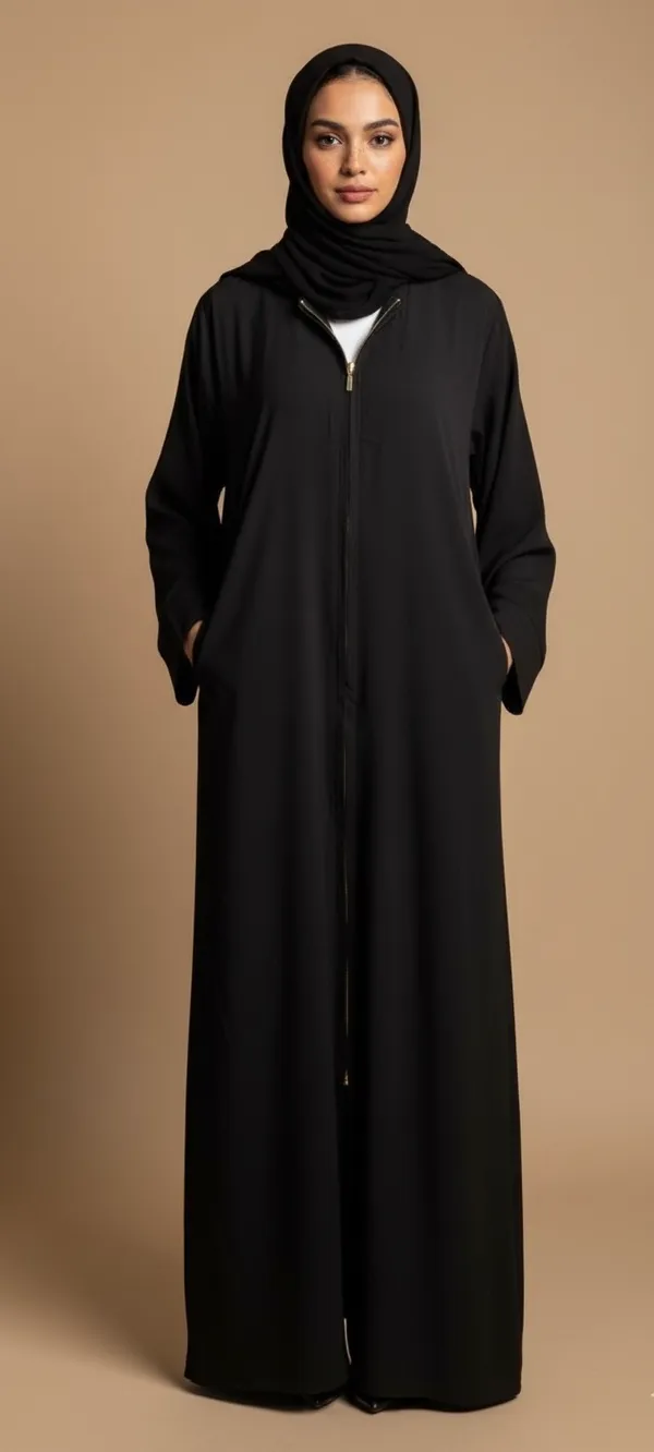 Black_Zip-Up_Abaya_And_Scarf_For_Women