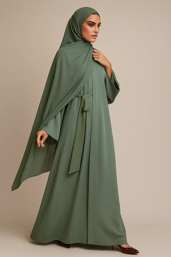 Sage_Belted_Abaya_and_Scarf_For_Women