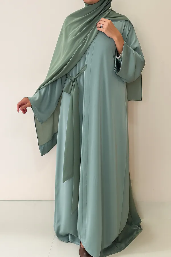 Sage_Belted_Abaya_and_Scarf_For_Women