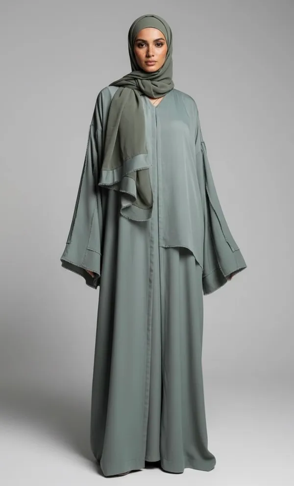 Sage_Green_Unfinished_Abaya_And_Scarf_For_Women