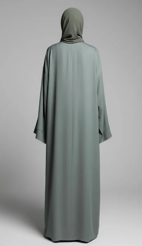 Sage_Green_Unfinished_Abaya_And_Scarf_For_Women