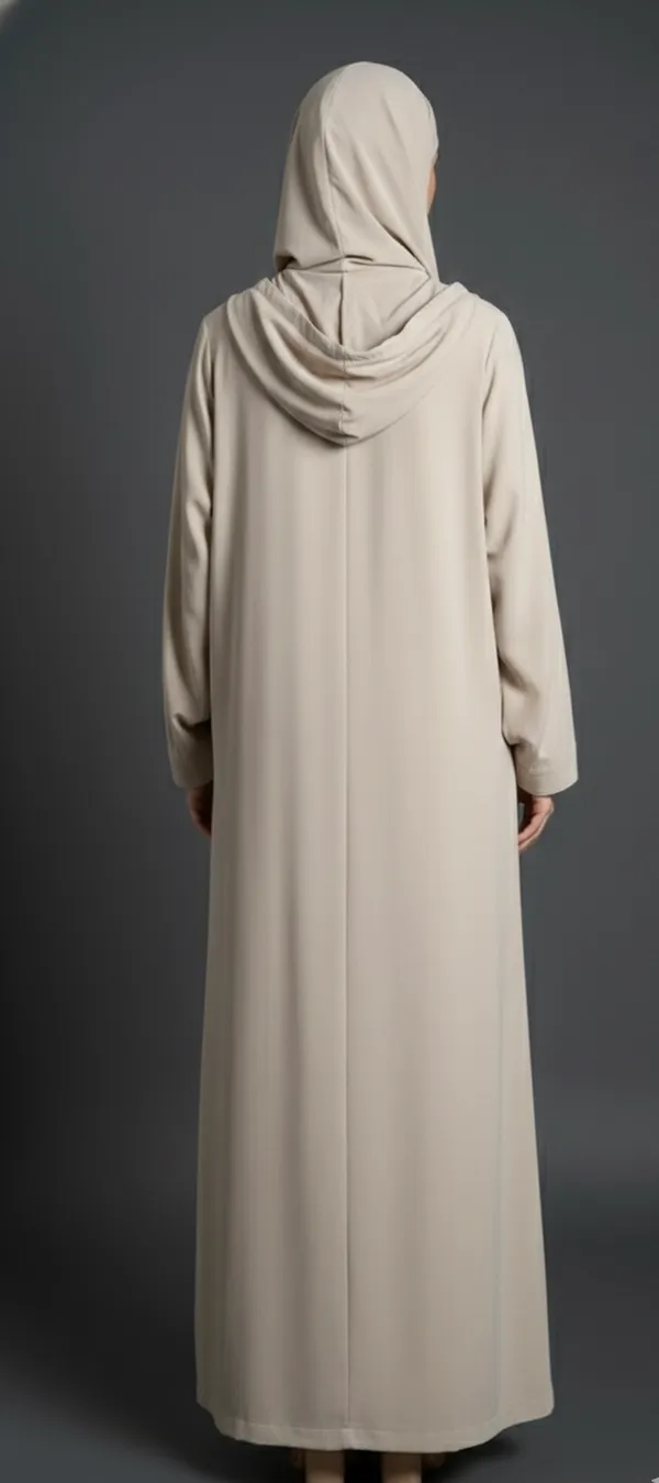 Beige_Hooded_Abaya_And_Scarf__For_Women