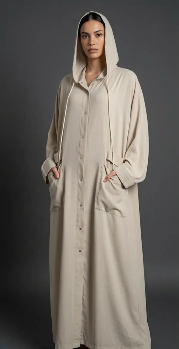 Beige_Hooded_Abaya_And_Scarf__For_Women
