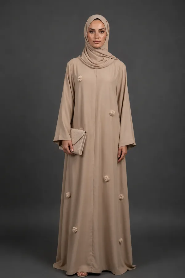 Beige_Floral_Abaya_And_Georgette_Scarf_For_Women