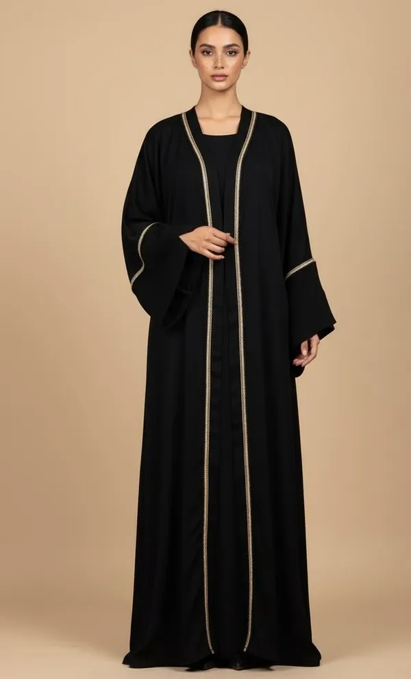Black_Nida_Abaya_With_Gold_Lace_And_Scarf_For_Women