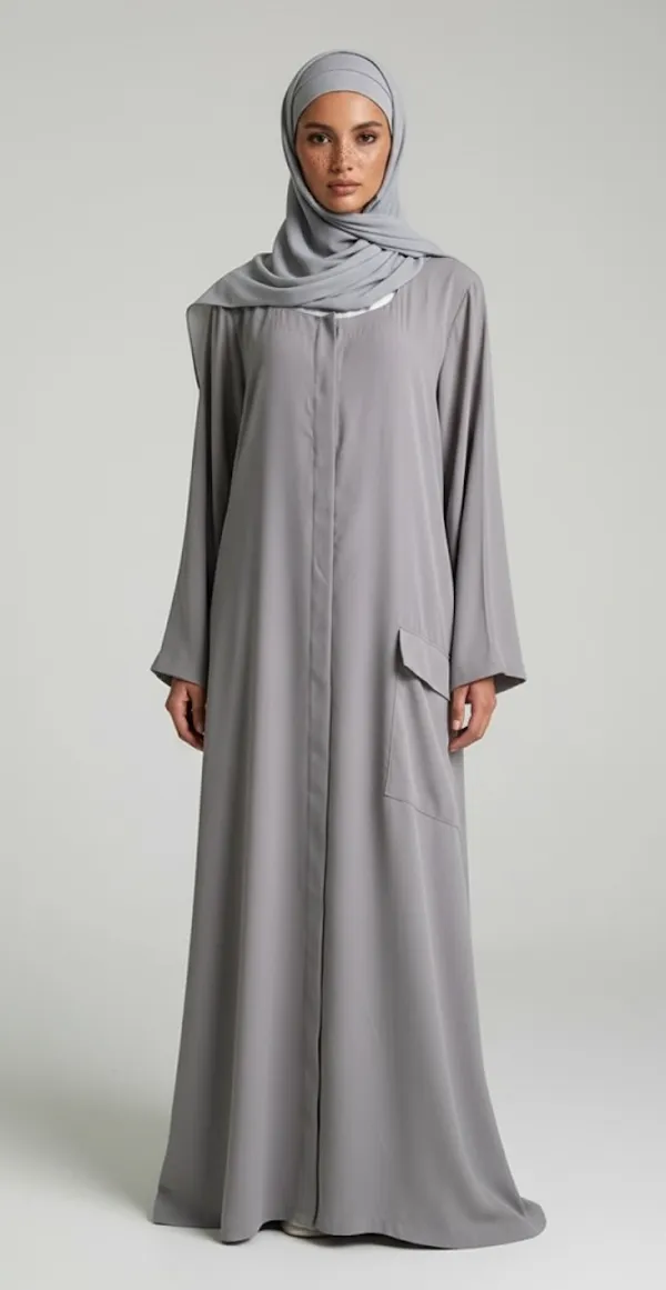Light_Grey_Pocketed_Abaya_And_Scarf__For_Women
