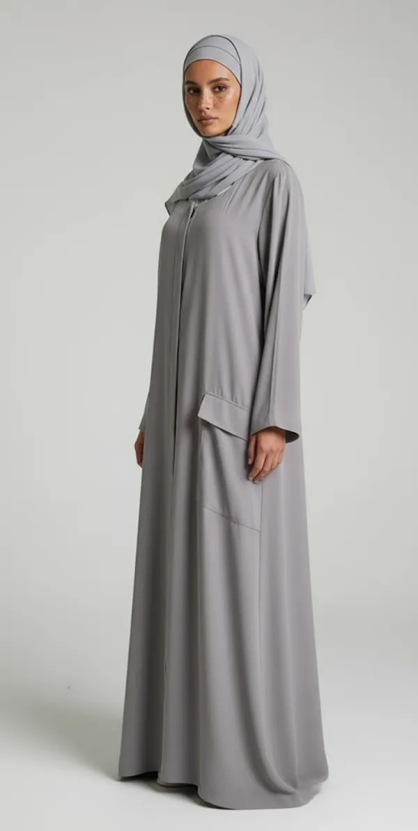 Light_Grey_Pocketed_Abaya_And_Scarf__For_Women