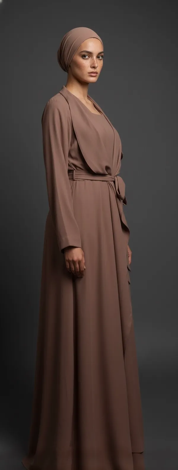 Taupe_Belted_Abaya_And_Scarf__For_Women