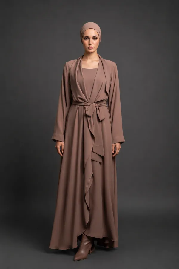 Taupe_Belted_Abaya_And_Scarf__For_Women