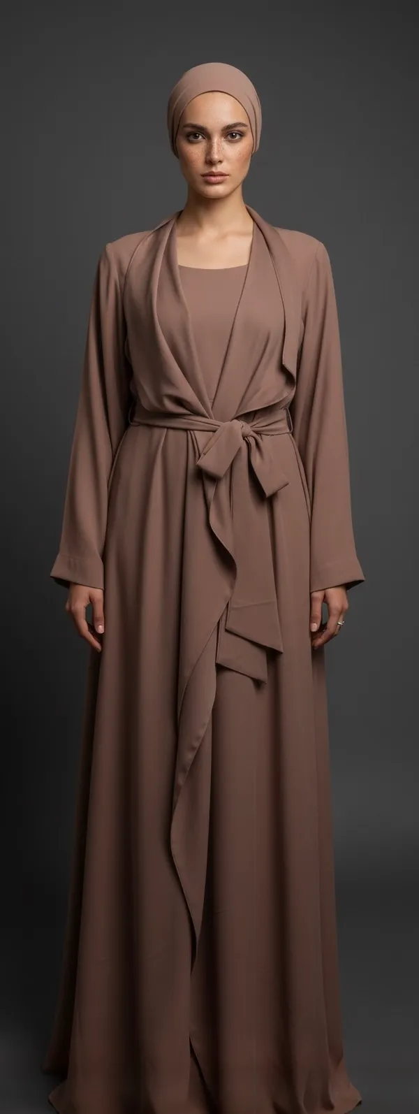 Taupe_Belted_Abaya_And_Scarf__For_Women