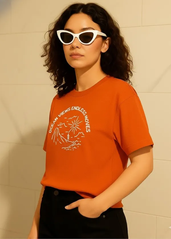Orange_Cotton_Printed_T-Shirt_For_Women