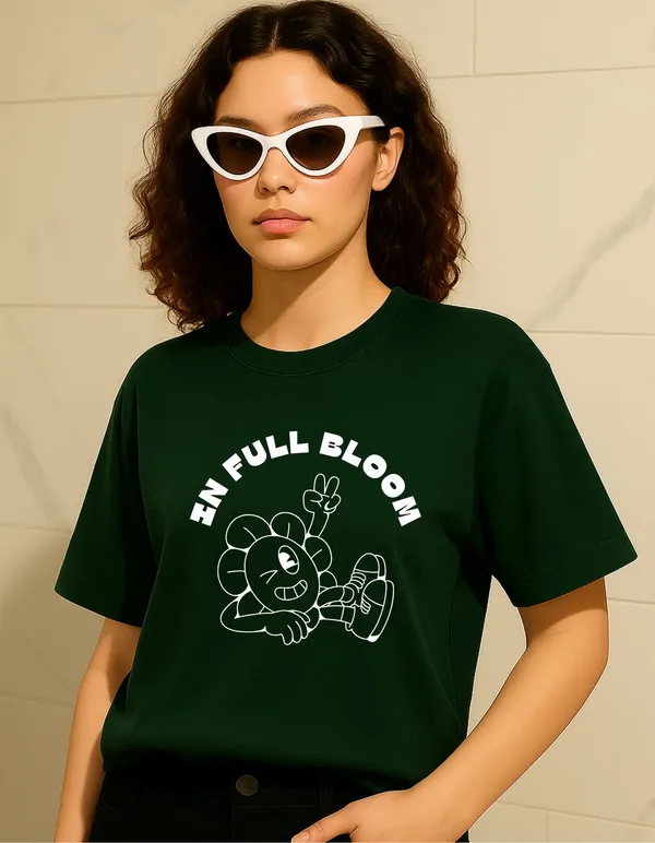 Deep_Green_Cotton_Printed_T-Shirt_For_Women