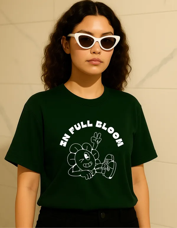 Deep_Green_Cotton_Printed_T-Shirt_For_Women