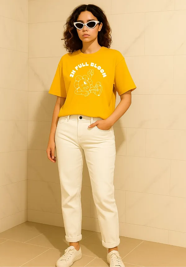 Yellow_Cotton_Printed_T-Shirt_For_Women