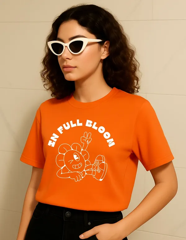 Orange_Cotton_Printed_T-Shirt_For_Women