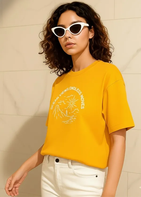 Yellow_Cotton_Printed_T-Shirt_For_Women