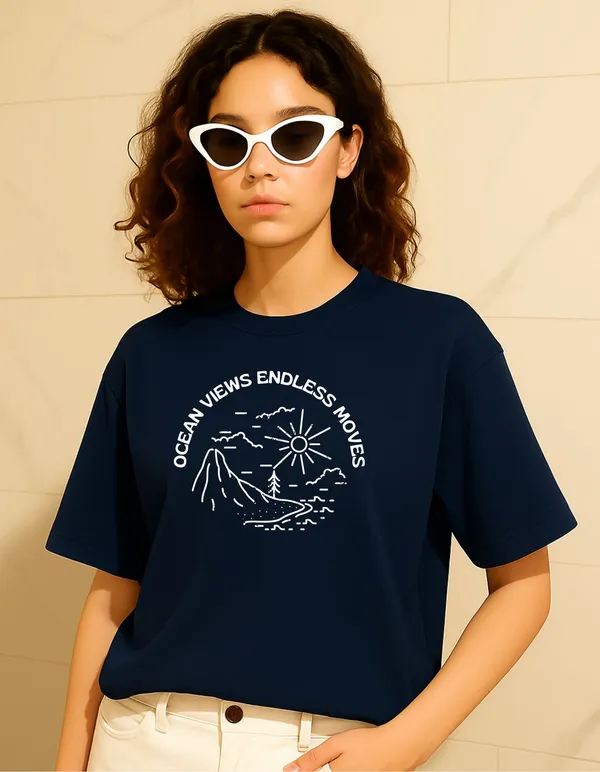Navy_Blue_Cotton_Printed_T-Shirt_For_Women