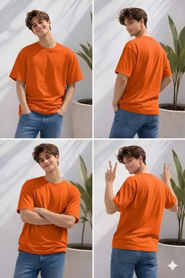 Orange_Cotton_Solid_Round_neck_T-Shirt_For_Men