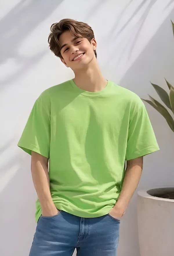 Light_Green_Cotton_Solid_Round_neck_T-Shirt_For_Men