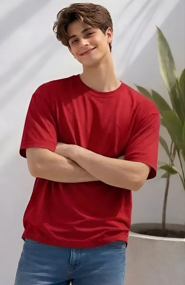 Red_Cotton_Solid_Round_neck_T-Shirt_For_Men