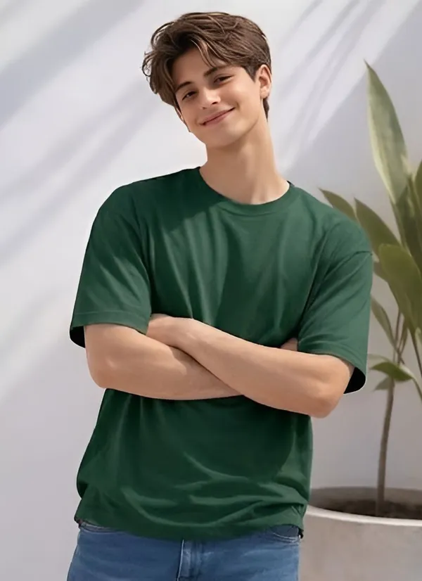 Deep_Green_Cotton_Solid_Round_neck_T-Shirt_For_Men