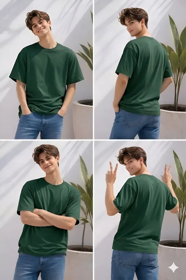 Deep_Green_Cotton_Solid_Round_neck_T-Shirt_For_Men
