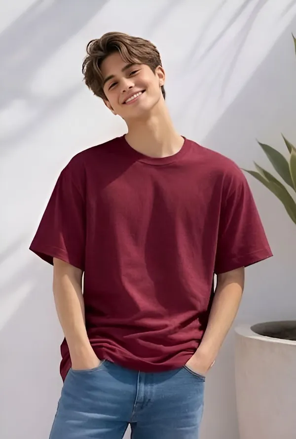 Maroon_Cotton_Solid_Round_neck_T-Shirt_For_Men