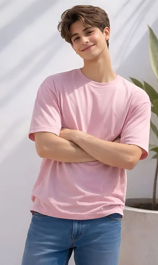 Pink_Cotton_Solid_Round_neck_T-Shirt_For_Men