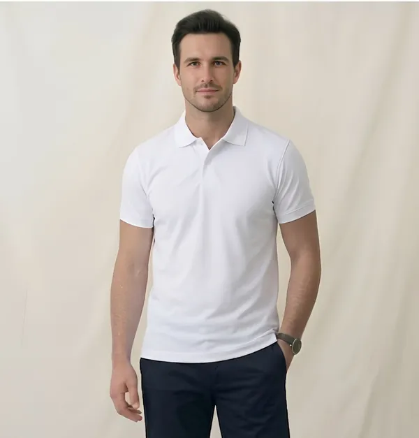 White_Matty_Polo_Round_neck_T-Shirt_For_Men