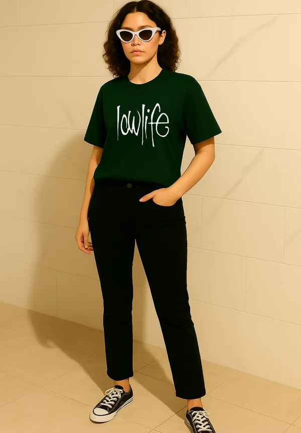 Deep_Green_Cotton_Printed_T-Shirt_For_Women